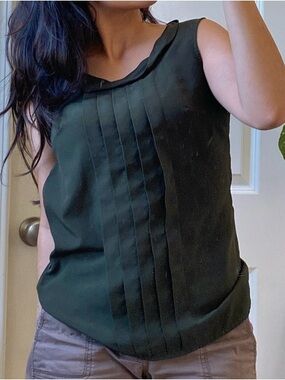 Merona Dark Green Sleeveless Pleated Front Camisole